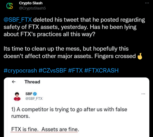 Глава FTX удалил твит о сохранности клиентских активов