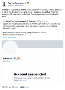 «Твиттер» заморозил официальный аккаунт Arbitrum