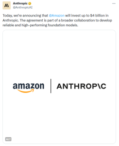 Amazon инвестирует до $4 млрд в ИИ-стартап Anthropic