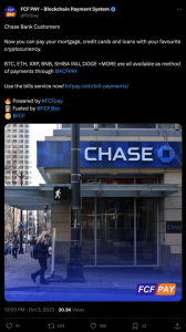 В Chase Bank теперь можно оплатить ипотеку биткоином (BTC), SHIB, XRP и BNB