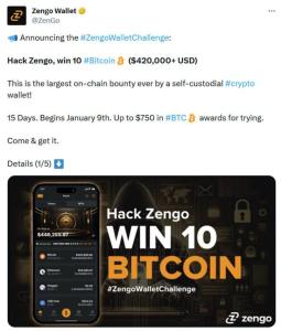 Команда ZenGo Wallet предложила хакерам взломать кошелек с 10 BTC